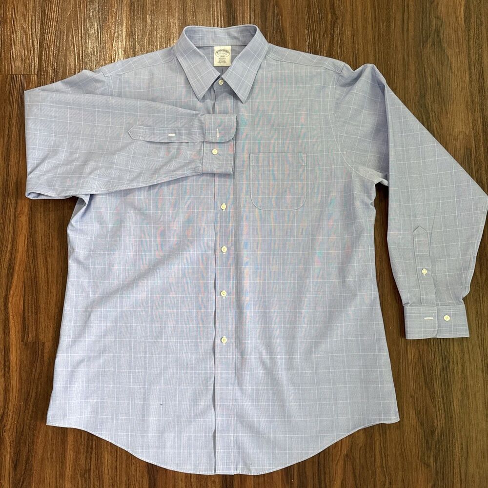 Brooks Brothers Men's 17 - 4/5 Regent Blue Glen Plaid Button Up Long Sleeve